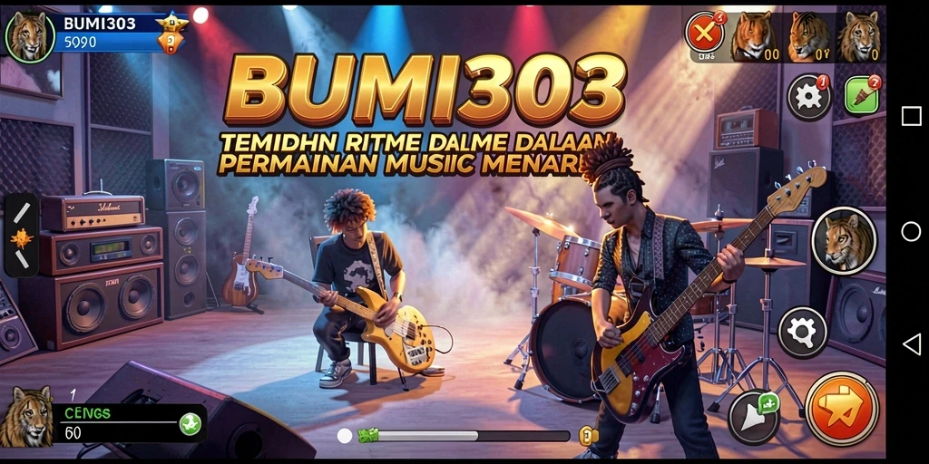 Tampilan gameplay yang menarik dalam BUMI303 dengan berbagai genre musik.