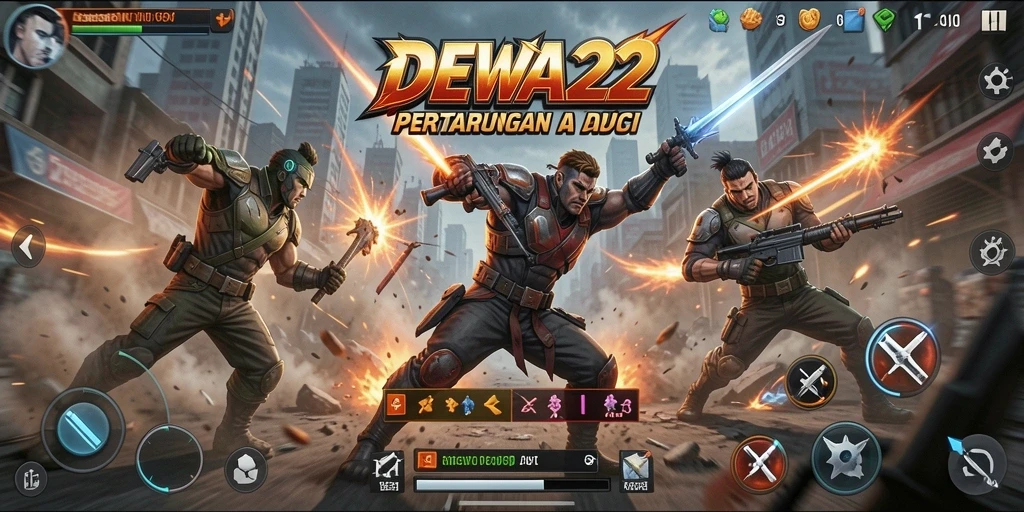 Tampilan aksi seru dalam DEWA22 saat pertarungan berlangsung.