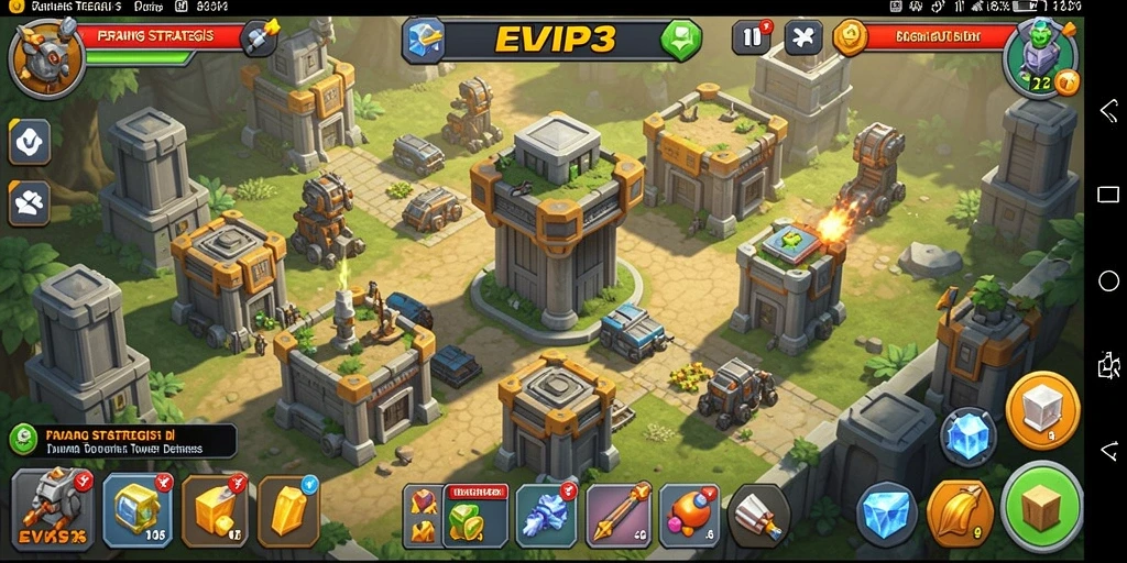 Screenshot gameplay EVIP3 menampilkan aksi seru Tower Defense.