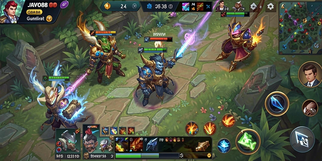 Tampilan gameplay seru dari JAVO88 dengan aksi MOBA yang intens.