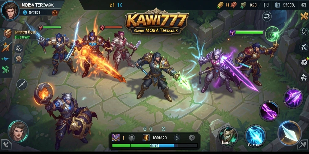 Screenshot gameplay KAWI777 yang menunjukkan aksi pertempuran MOBA.