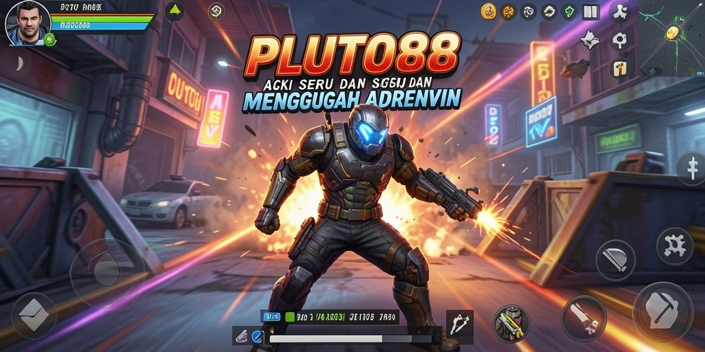 Tangkapan layar utama PLUTO88 menampilkan aksi seru dan gameplay mendebarkan.