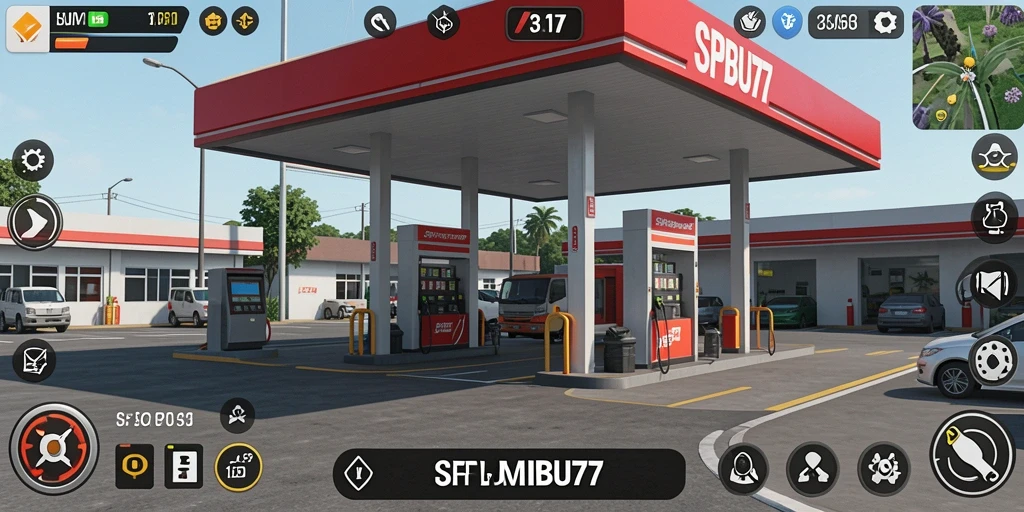 Tampilan gameplay menarik SPBU77 yang menampilkan pengelolaan SPBU.