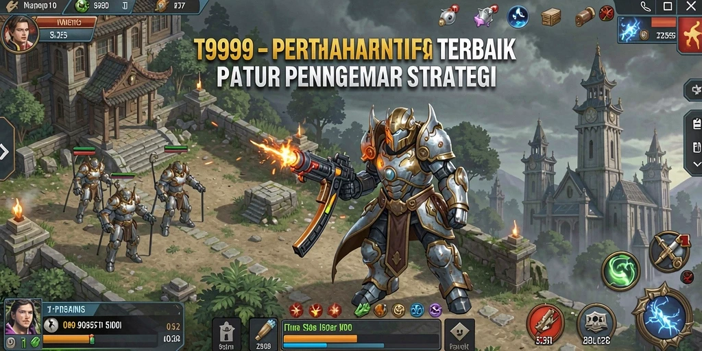 Tangkapan layar T9999 menampilkan pertempuran seru dalam game Tower Defense.
