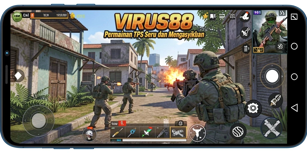 Gameplay seru dalam VIRUS88 dengan aksi tembak-menembak yang mendebarkan.