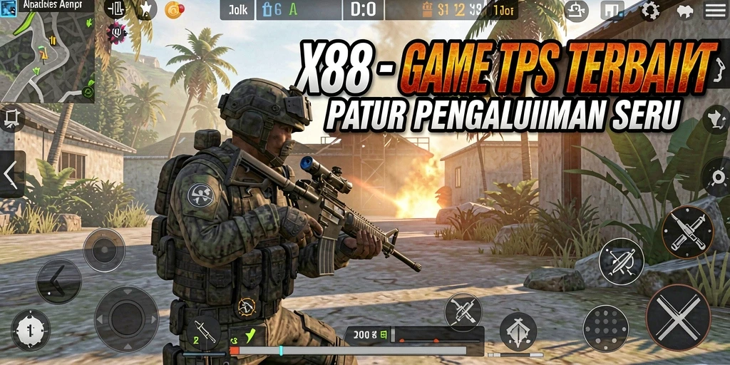 Tangkapan layar gameplay intens dari X88 yang menunjukkan aksi tembak-menembak.